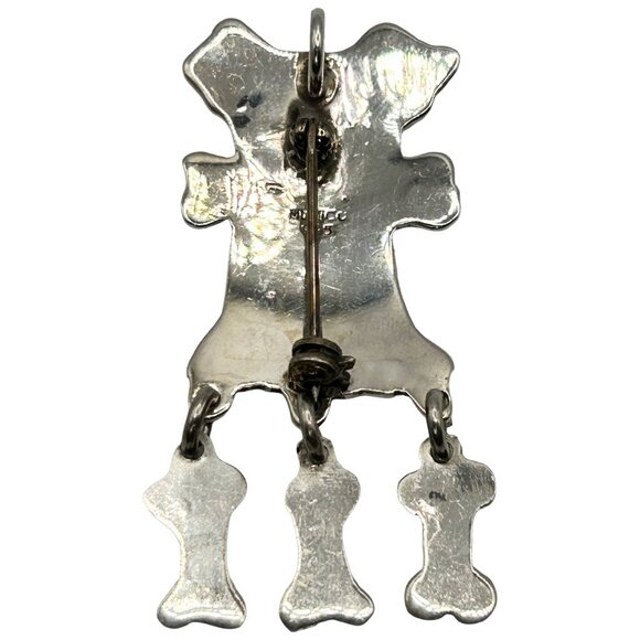 Vintage Mexico 925 Sterling Silver Dog with Dangling Bones Pendant Brooch/Pin - Picture 3 of 5
